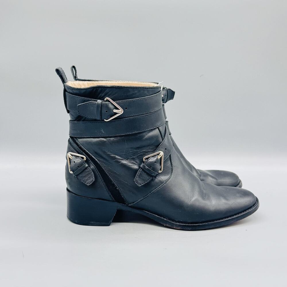 Derek Lam 10 Crosby Boots Womens 7.5 Black Leather Ankle Strap Buckle Booties